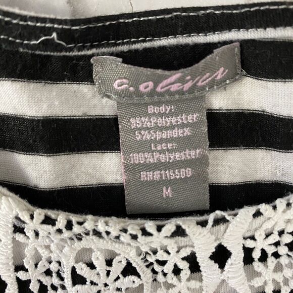 C Oliver Top Women Medium Lace Overlay Blue Stripe Tank Boho Nautical Officecore - Picture 12 of 13